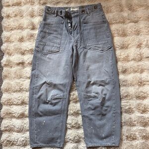 We The Free Light Gray Barrel Denim Pants with grommets